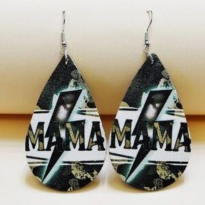 Mama Faux Leather Lightweight Dangle Earrings With Lightning Bolt